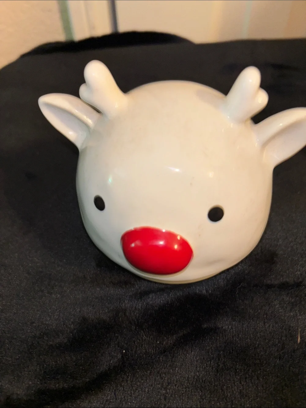 Rae Dunn White Reindeer Snacks Jar with Red Nose
